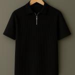 BLACK ZIPPER WAFFLE POLO