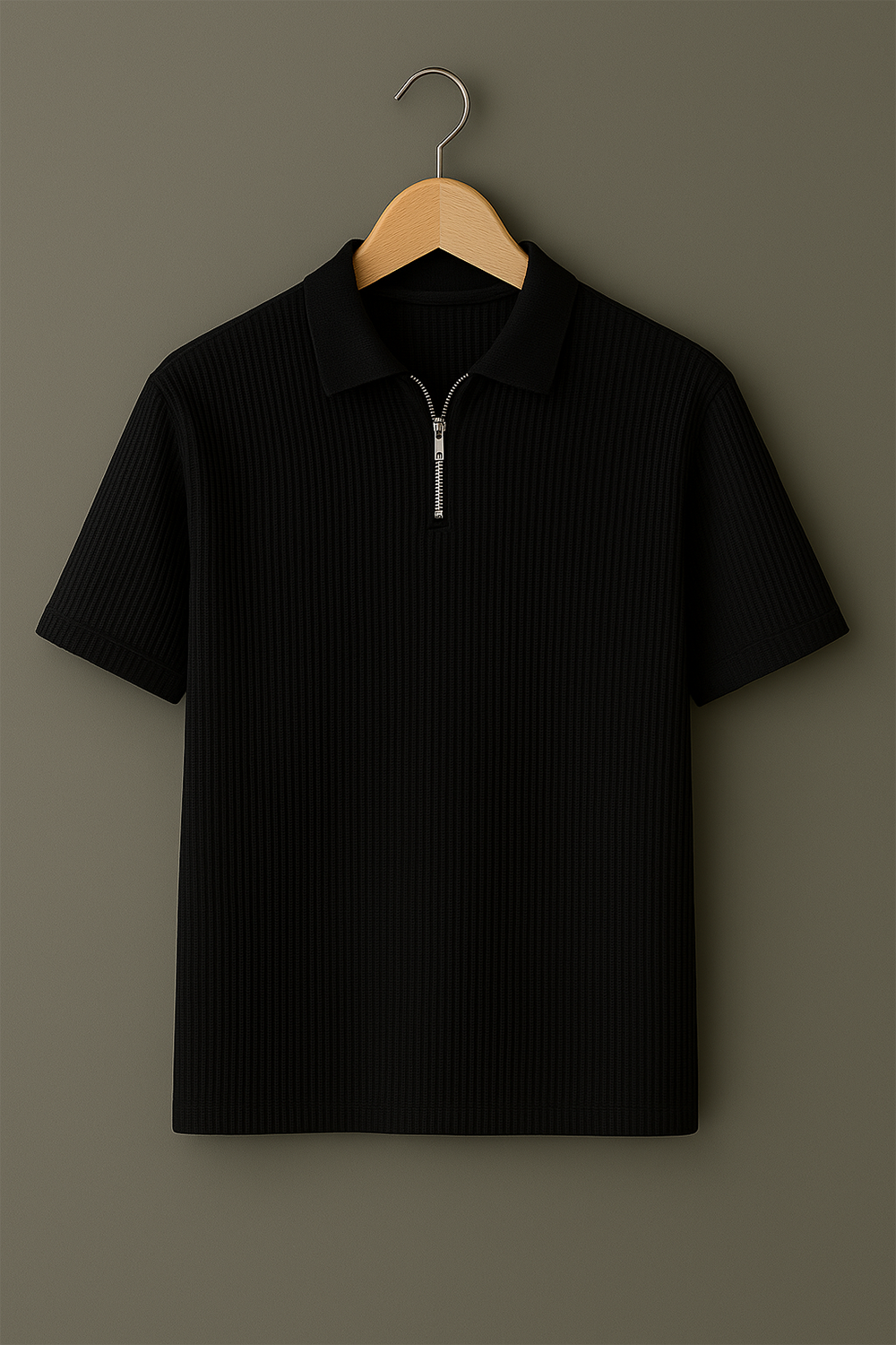 BLACK ZIPPER WAFFLE POLO (2) BLACK ZIPPER WAFFLE POLO - Image 1
