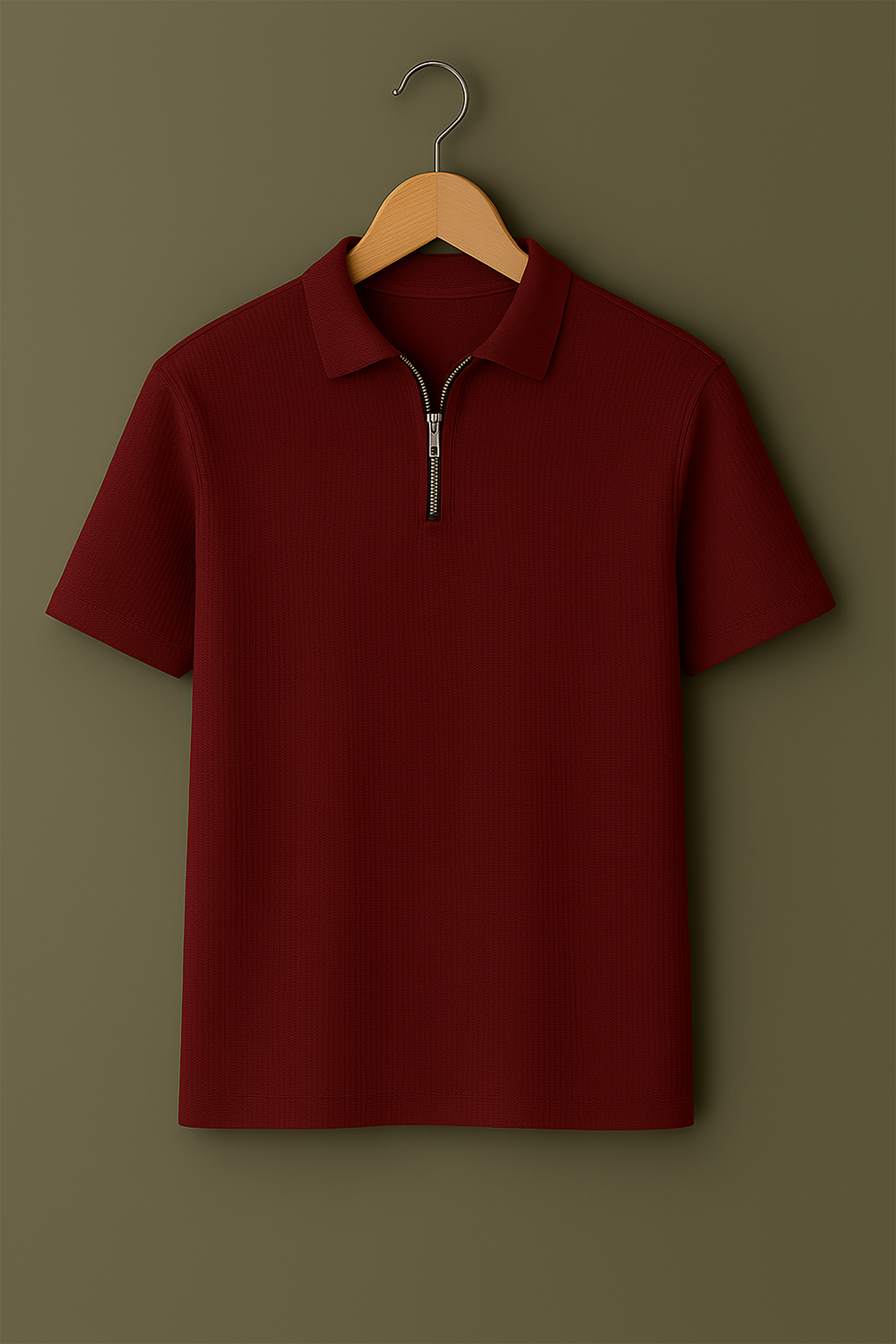 MAROON ZIPPER WAFFLE POLO (2) MAROON ZIPPER WAFFLE POLO - Image 1