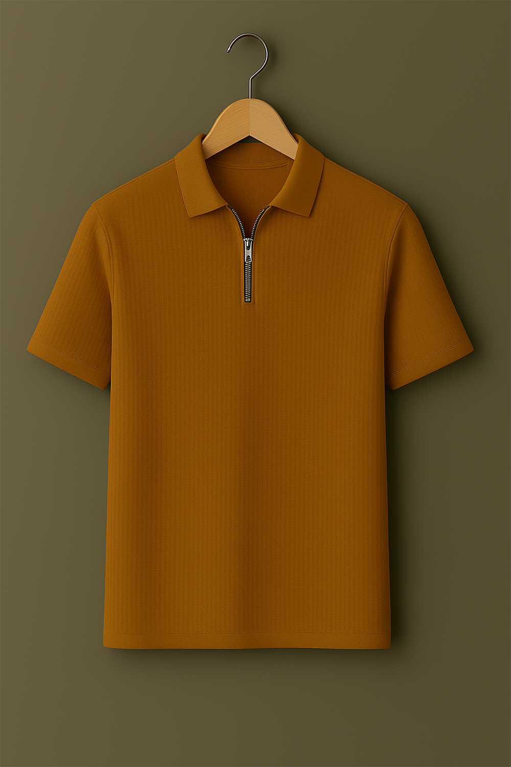 MUSTARD ZIPPER WAFFLE POLO (2) MUSTARD ZIPPER WAFFLE POLO - Image 1