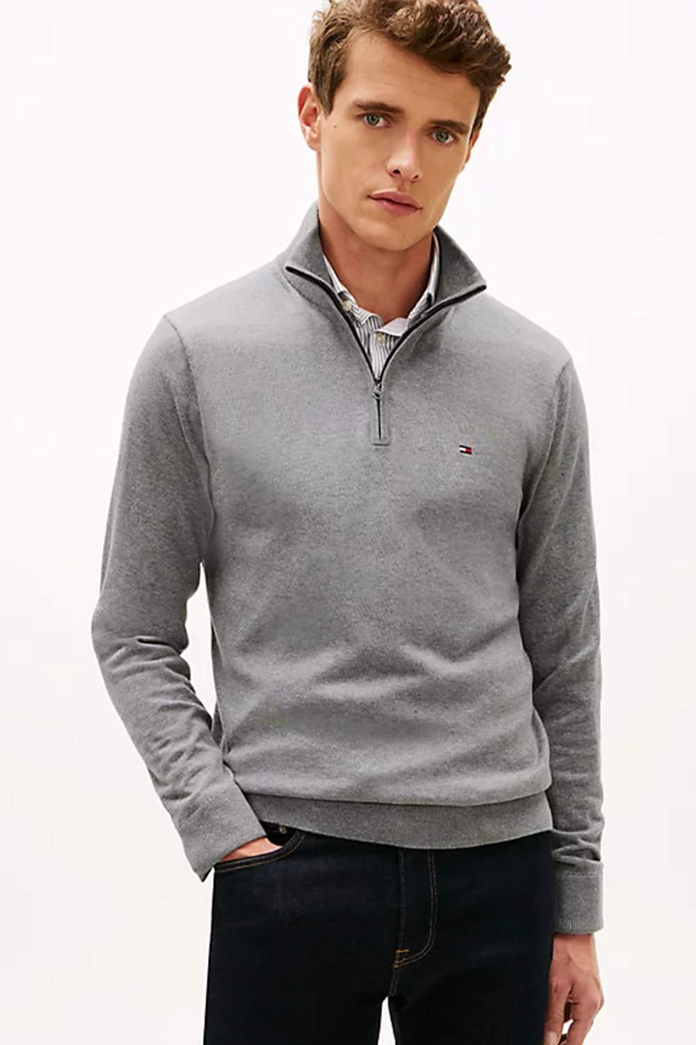 MW0MW373311_P91_main TH Qtr Zipper Heather Grey - Image 1