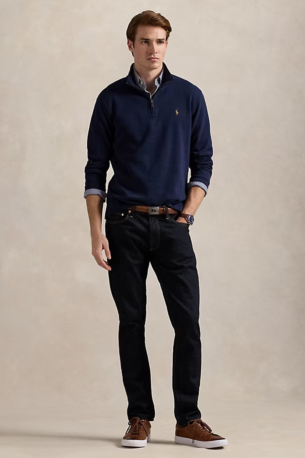 s7-1337103_alternate1 RL Quarter Zipper Navy Blue - Image 1